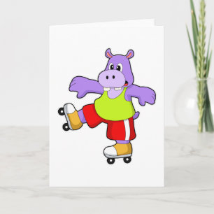 Nilpferd als Skater mit Inline-Skates Karte