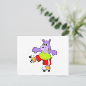 Nilpferd als Skater mit Inline-Skates Postkarte (Stehend Vorderseite)