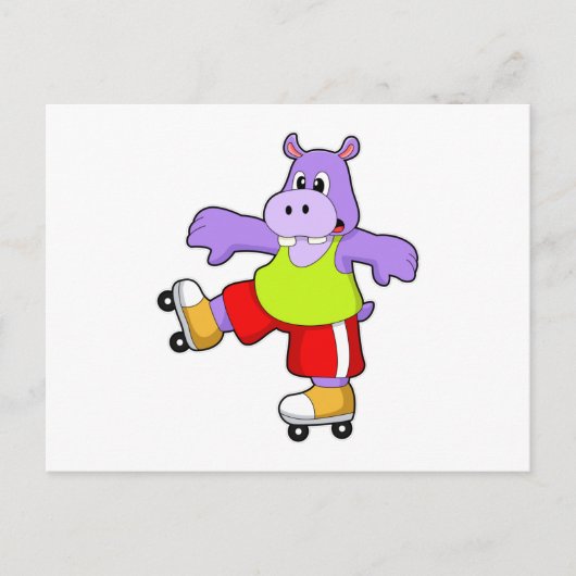 Nilpferd als Skater mit Inline-Skates Postkarte (Vorderseite)