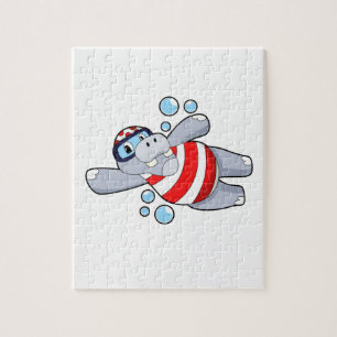 Nilpferd als Taucher mit Schwimmbrille Puzzle