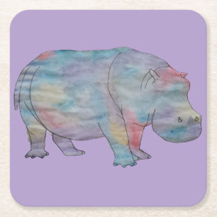 Nilpferd-Aquarell Rechteckiger Pappuntersetzer