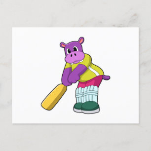 Nilpferd beim Cricket mit Cricket-Schläger Postkarte