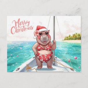 Nilpferd-Bikini-Weihnachtssegeln Feiertagspostkarte