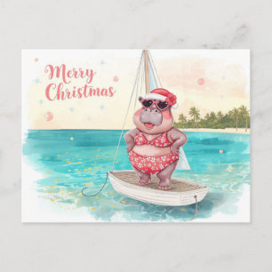 Nilpferd-Bikini-Weihnachtssegeln Feiertagspostkarte