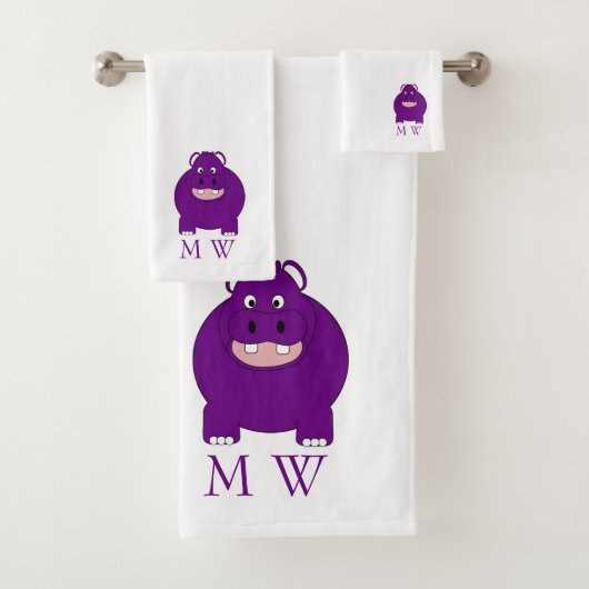 Nilpferd-Design Monogramm Badhandtuch Set (Insitu)
