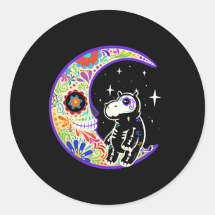 Nilpferd Dia De Los Muertos Skelett Zucker-Schädel Runder Aufkleber