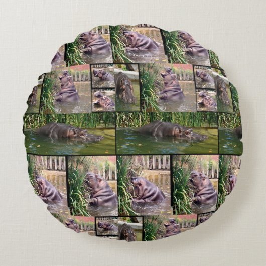 Nilpferd-Foto-Collage, Rundes Kissen (Vorderseite)