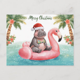 Nilpferd im Bikini auf der Weihnachtspoolparty Feiertagspostkarte