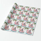 Nilpferd im Bikini auf der Weihnachtspoolparty Geschenkpapier (Ungerollt)