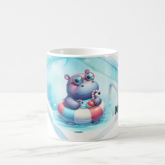 Nilpferd im Pool mit Namen Kaffeetasse (Mittel)