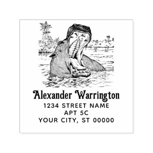 Nilpferd im Wasser Kiefer weit geöffnet Name Rücks Permastempel