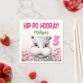 Nilpferd in Perlen Rosa Blumen Mädchen Geburtstag Serviette (Beispiel)