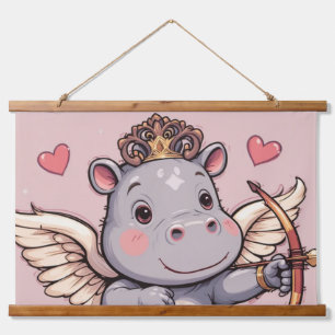 Nilpferd Liebes Cupido Wandteppich Mit Holzrahmen