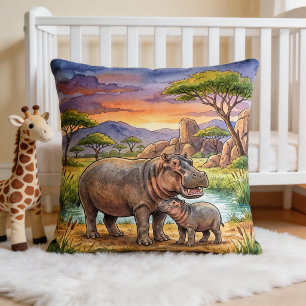 Nilpferd-Mama und -Kalb Safari-Tiere  Kissen
