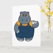 Nilpferd mit Kaffeetasse Karte (Gelbe Blume)