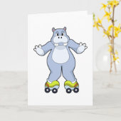 Nilpferd mit Rollschuhen Karte (Gelbe Blume)