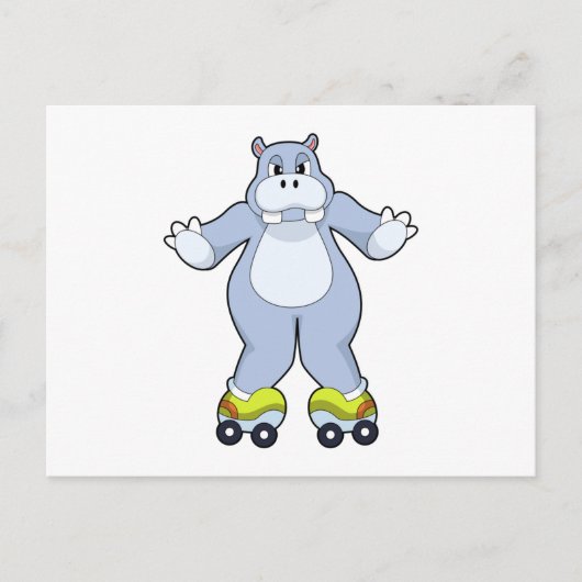Nilpferd mit Rollschuhen Postkarte (Vorderseite)
