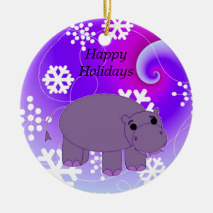 Nilpferd mit Schneeflocken Keramik Ornament