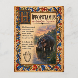 Nilpferd, mittelalterliche Bestiarien-Kunst Postkarte