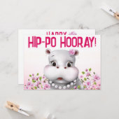 Nilpferd Pinke Blumen Mädchen Geburtstag Karte (Vorderseite/Rückseite Beispiel)