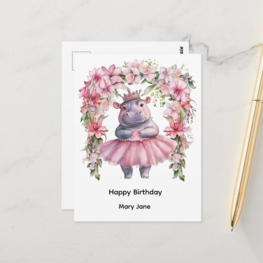 Nilpferd Prinzessin Postkarte (Vorderseite/Rückseite Beispiel)