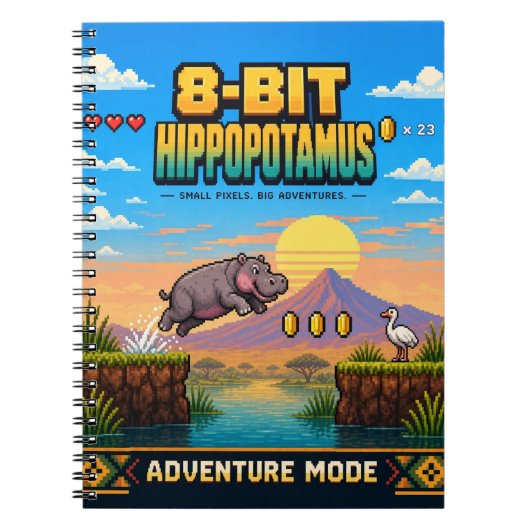 Nilpferd, Retro-8-Bit-Pixelkunst Notizblock (Vorderseite)