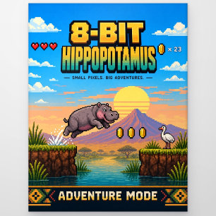 Nilpferd, Retro-8-Bit-Pixelkunst Postkarte