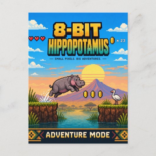Nilpferd, Retro-8-Bit-Pixelkunst Postkarte (Vorderseite)