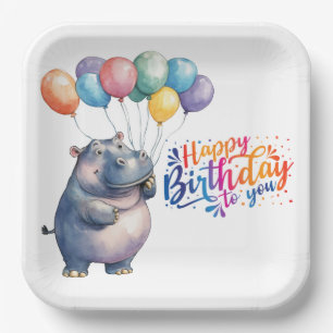 Nilpferd sagt Alles Gute zum Geburtstag Pappteller