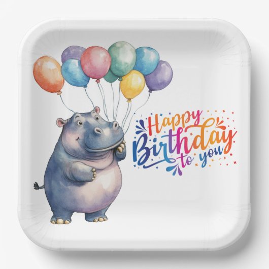 Nilpferd sagt Alles Gute zum Geburtstag Pappteller (Vorderseite)