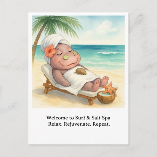 Nilpferd-Spa am Strand Postkarte (Vorderseite)