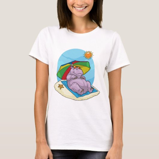 Nilpferd Strand Sonnenschirm Sommer T-Shirt (Vorderseite)