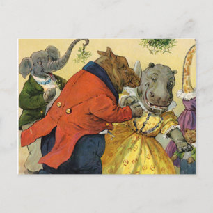Nilpferd und Bär auf dem Weihnachtsball in Animal Feiertagspostkarte
