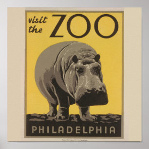 Nilpferd Vintage WPA Zoo Poster Flusspferd Kunst