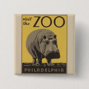 Nilpferd Vintage WPA Zoo Poster Philadelphia Button