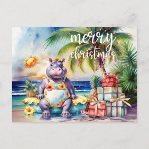 Nilpferd-Weihnachts-Hawaiianer-Thema Postkarte