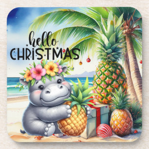 Nilpferd-Weihnachtsthema mit Ananas Getränkeuntersetzer