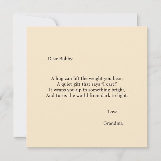 Nim Hugs Karten der benutzerdefinierbaren Comfort- (Rückseite)