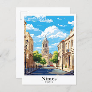 Nimes France Art Vintage Travel Illustration Postkarte