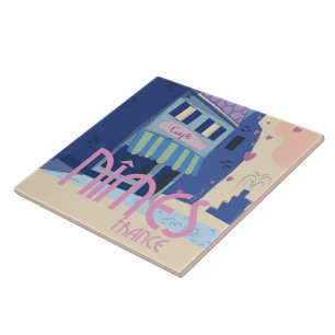 Nîmes France Reiseplakat drucken. Fliese