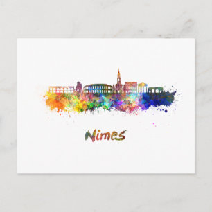 Nimes skyline im Watercolor Postkarte