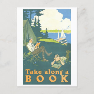 "Nimm ein Buch mit" Vintage-Bibliotheksplakat Postkarte