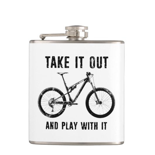 Nimm es raus und spiele mit ihm Mountainbike Flachmann (Vorderseite)