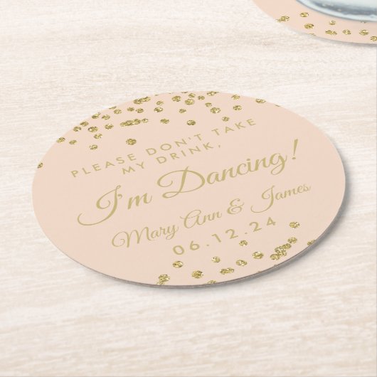 Nimm meinen Drink nicht! Gold Confetti Blush Rose Runder Pappuntersetzer (Angewinkelt)