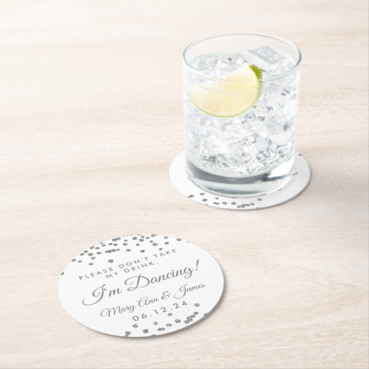 Nimm meinen Drink nicht! Silver Confetti White Runder Pappuntersetzer (Vor Ort)