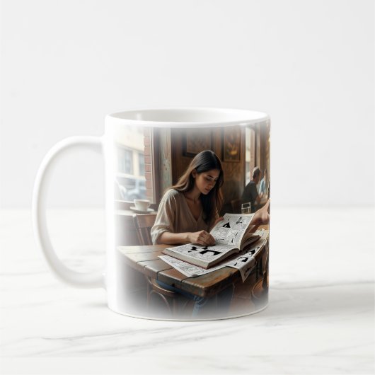 Nimm mich Mädchen und Comic-Held berühren Poster Kaffeetasse (Links)