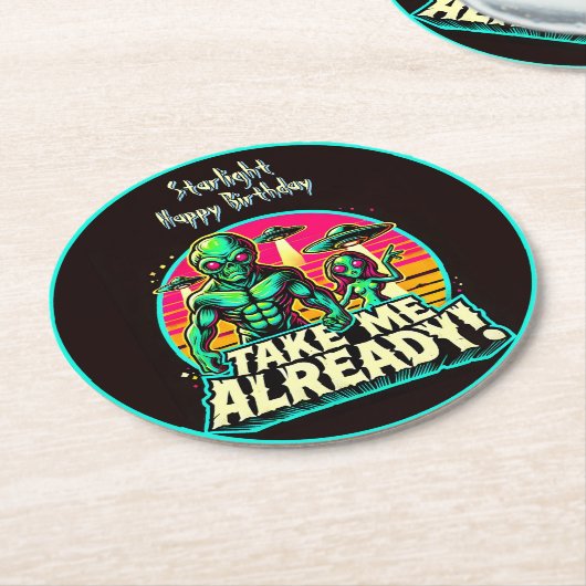 Nimm mich schon! UFO Adventures Runder Pappuntersetzer (Angewinkelt)