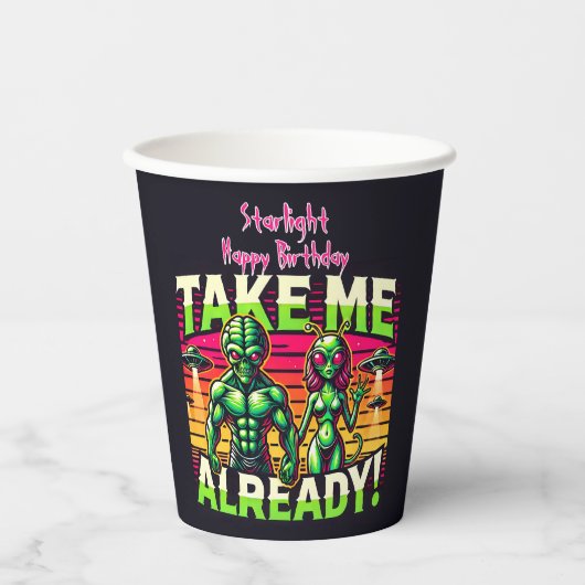 Nimm mich über die Sterne! Pappbecher (Vorderseite)