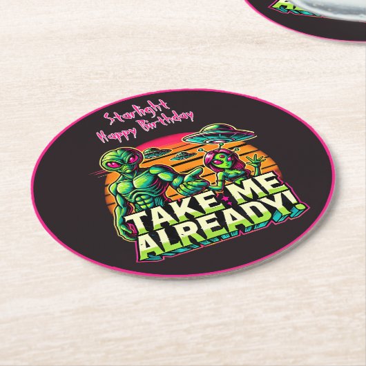 Nimm mich zu kosmischen Abenteuern! Runder Pappuntersetzer (Angewinkelt)