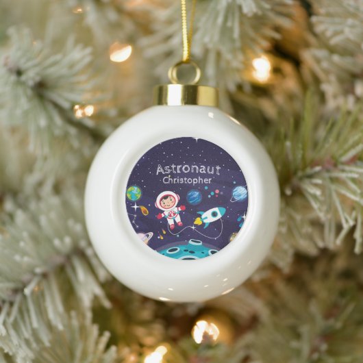 Niña astronauta en la luna, nombre monogramado keramik Kugel-Ornament (Baum)